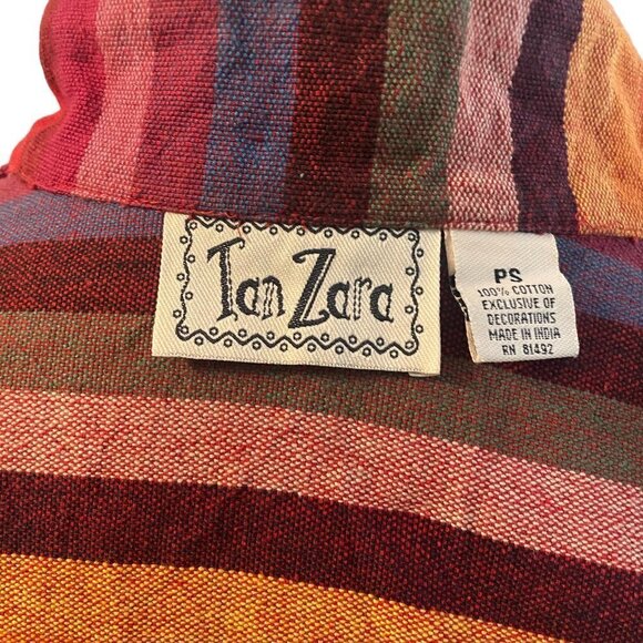 Womens Tan Zara Cotton Shirt Jacket Multicolored Stripes Flowers Red Orange - Picture 3 of 6